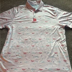 Sz XL Bogey Bros Men's White Polo Golf Shirt snowflakes curves right preppy
